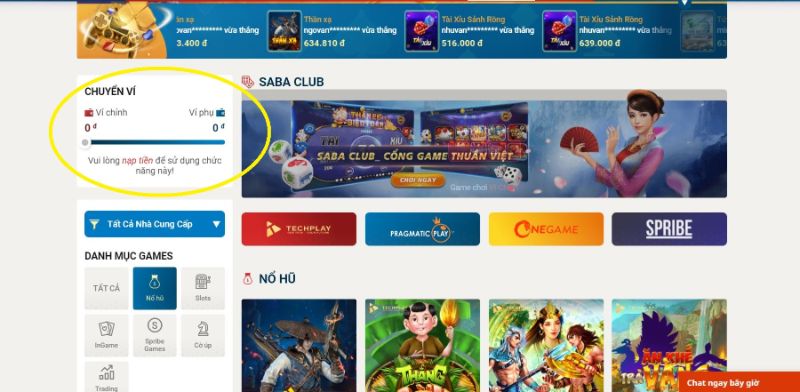 Nổ hũ Sin88 - Tập hợp các pha nổ hũ đi vào huyền thoại Chuyển tiền vào Ví phụ để có thể đặt cược tại các trò chơi