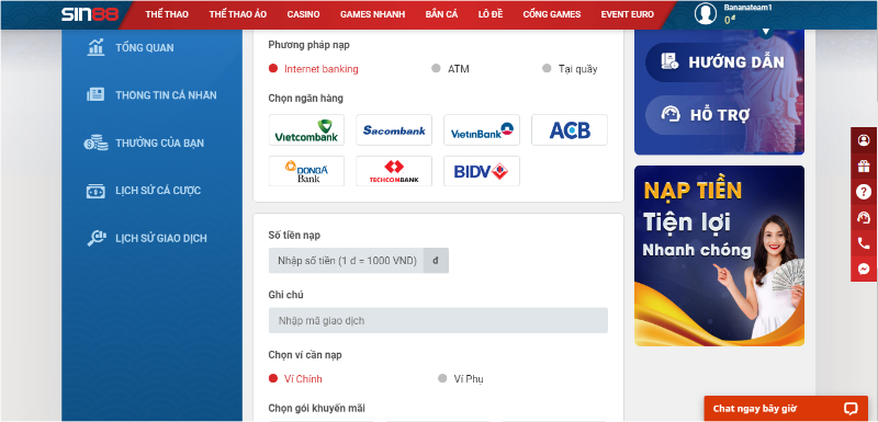 Bóng rổ Sin88 - Cược đâu thắng đó nhận quà khủng Quá trình nạp tiền tại Sin88 chỉ vẻn vẹn trong 1 đến 2 phút